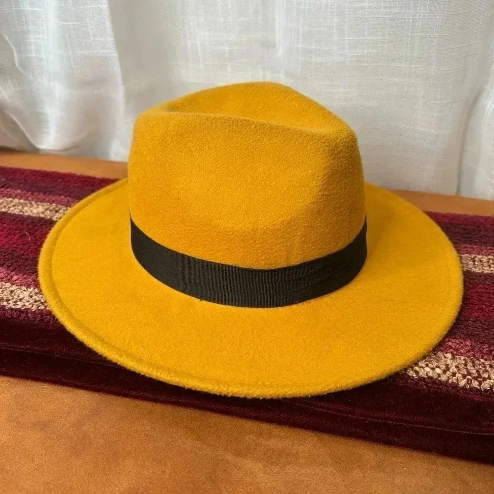 Panama Style Fashion Hat Mustard - Picture 3 of 5